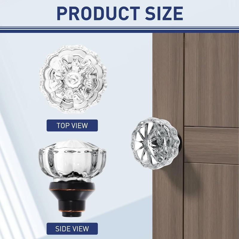 youthua Glass Door Knobs Interior，Mortise Style Fluted Crystal Antique Door