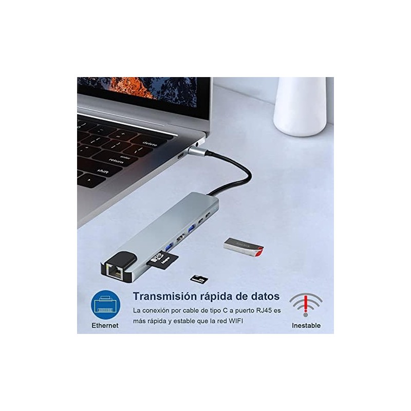 USB C Hub,8 en 1 Adaptador USB C Hub a