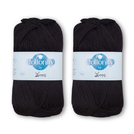 Cottonify DK Weight Pack of 2 100% Combed Cotton Mercerized Crochet and Knitting Yarn| Four Ply DK Medium Weight | Gassed & Mercerized Ne 6/4 Soft Yarn – 186 Yd 100 Grams per Ball | (2, Black)