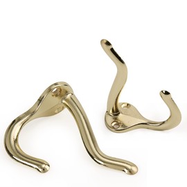 HASWARE 6 PCS Double Prong Robe Hook, Dual Coat Hooks Wall Mounted Hooks Robe Hooks Hangers Heavy Duty with 12 Pieces Screws for Home Coats Hat Clothes Hanger Towel Keys (Bright Brass)