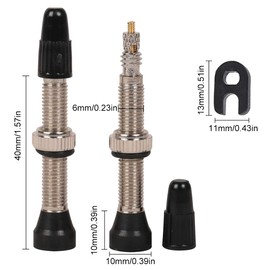 REQAG Pack of 2 Valve Stem Bicycle Tubeless Presta Aluminium Alloy 40 mm Tyre Valve Bicycle with Small Wrench Presta Valve Bicycle Valve Tubeless for Road MTB Tyres