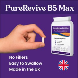 PureRevive High-Potency Vitamin B5 500mg - Advanced Pantothenic Acid Formula for Enhanced Metabolism, Skin & Joint Support | Non-GMO, Gluten-Free | Made in UK (30)