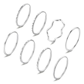 Adramata 8Pcs 1mm Stainless Steel Rings for Women Men Fashion Plain Band Knuckle Stacking Midi Thumb Dainty Thin Rings Set Size 5-10 Silver Gold Tone
