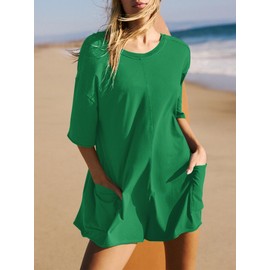 GTETKDE Rompers for Women Casual Short Sleeve Oversized Athletic Jumpsuits Workout Hot Shot Tee Romper Overalls with Pockets GreenS