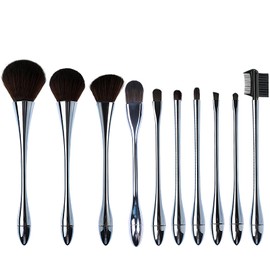 Makeup Brushes Set 10 Pieces Professional Makeup Brushes Synthetic Foundation Concealer Powder Blush Eyeshadow Eyebrow Lip Makeup Brush Sets (Silver)