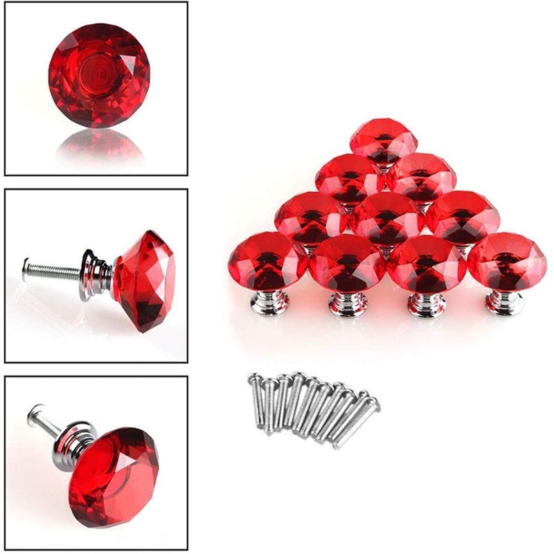 16 Pcs Drawer Knobs, 30mm Crystal Glass Cabinet Knobs Dresser