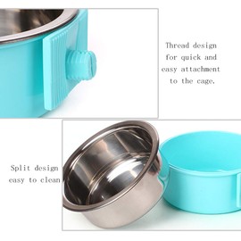 Pet Hanging Bowl 2-in-1 Removable Stainless Steel Food Hanging Bowl for Puppy/Cat, Andiker Pet Bowl Hanging Cage Large Water Food Feeder for Dogs Cats (Large, Blue)