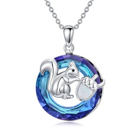 OHAYOO Squirrel Acorn Necklace 925 Sterling Silver Opal Squirrel and Crystal Acorn Pendant, Forest Animal Jewelry Gift for Women, Christmas Birthday Surprise