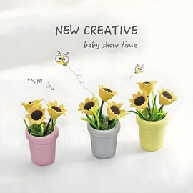Miniature Sunflower Pots, 1/12 Scale, Dollhouse Accessories Resin Home Decor, Realistic Clay Flower Plants in Pots Blooming House Plant Home Indoor Decoration