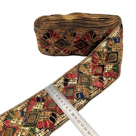 Yulakes 1 Yard Glitter Sequins Bling Fabric Ribbon Sequins Lace Border Lace Ribbon DIY Embroidery Ribbons for Garments Headdress Wedding Decor Sewing Handmade Accessories