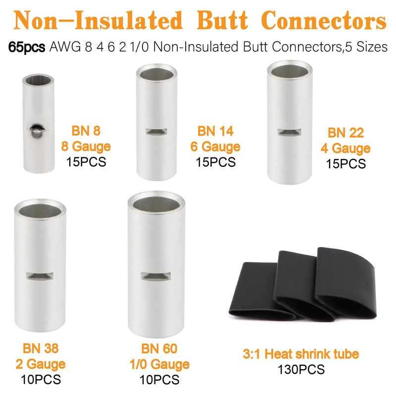 130Pcs Battery Ring Terminals Crimp Connector AWG8 4 6 2