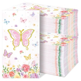 gisgfim 100Pcs Butterfly Paper Napkins Pink Butterfly Guest Towel Colorful Garden Summer Spring Disposable Hand Napkins for Bathroom Pink Flower Dinner Party Baby Shower Decorative Towel