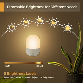 Suright Suright Nachtlicht mit Bewegungsmelder, [2 Stck] Aufladbar Typ-C LED Nachtlicht 5 Helligkeit Einstellbare 3 Modi (AUTO/AUS/EIN), 2800K Warmwei? LED Nachtlampe fr Schlafzimme, Gang, Treppe, Kche