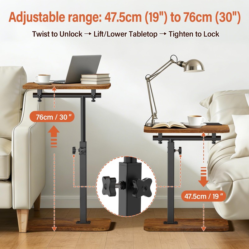 Relahous 360° Swivel TV Tray Table with 0-90° Tilt Top,