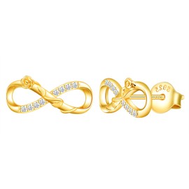 MicLee Woman's girl's Earrings studs, 925 Sterling silver rose earrings, Mini infinity symbol earrings studs, Inlaid zircon, gold