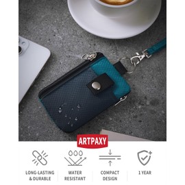 Artpaxy Minimalist Wallet For Mens Womens, Keychain RFID Blocking Zipper Small Wallet with ID Window 2 Lanyards,Water Resistant Travel Cash Card Coin Case Boys Girls