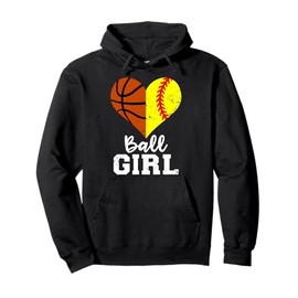 Ball Girl Heart Funny Softball Basketball Girl Pullover Hoodie