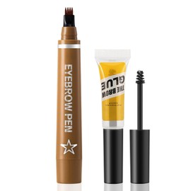 Apooliy Microblading Eyebrow Pen,Waterproof Eyebrow Pencil With Micro 4-Fork Tip,Long Lasting Eye Brow Pen & Clear Brow Gel Set,Eye Makeup Pencil for Women,Dark Brown