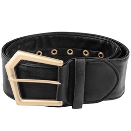 KYEYGWO Women's Wide Belt with Golden Pin Buckle, Classic PU Leather Belt, Women Dress, Waist Belt, Adjustable Casual Belt for Coat, Shirt, Wind Jacket, black