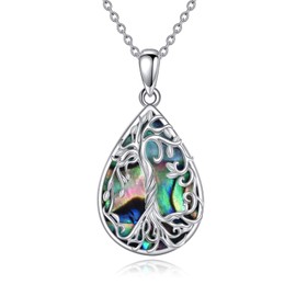 YONFQE Tree of Life Necklace Sterling Silver Life Tree Pendant Abalone Shell Jewelry Gifts for Women