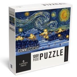Lantern Press 1000 Piece Jigsaw Puzzle, Connecticut, Starry Night, Ski