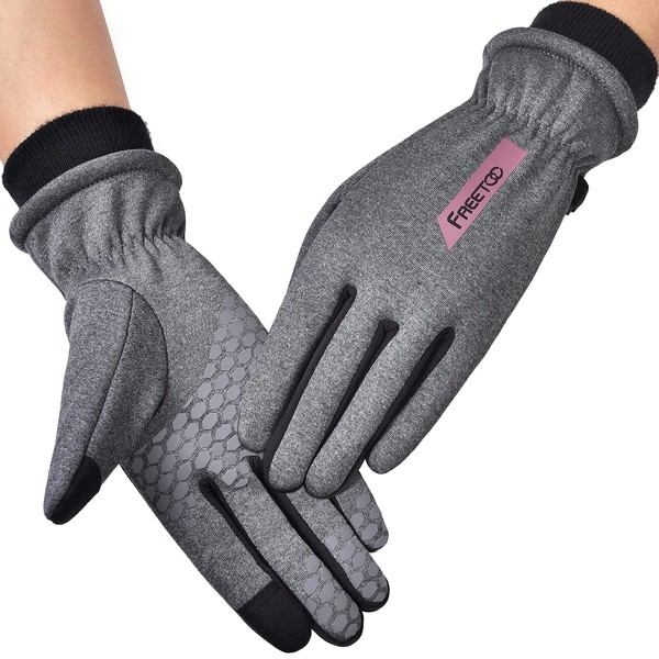 FREETOO® Thermal Gloves, Outdoor Gloves, Winter Gloves, Cold Protection, Warm, Smartphone Touch-Compatible, Anti-Slip, Anti-loss, Cycling Gloves, For Fishing, Commuting to Work or School, Work Winter, Men's, Women's,, womens (grey)
