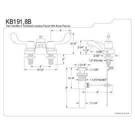 Kingston Brass KB191B Vista Twin Blade Handle 4-Inch Centerset Lavatory Faucet, with Brass Pop-Up, Polished Chrome