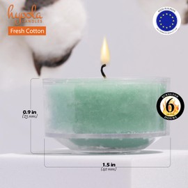 HYOOLA Scented Tealight Candles - Clear Cup - Fresh Cotton Tealight Candles Scented - 6 Hour Burn Time - 15 Pack - European Made