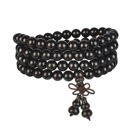 anzhongli mala beads bracelet 108 8mm Beaded Necklace sandalwood elastic (Gourd - black sandalwood)