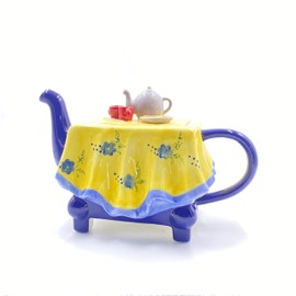 Jameson and Tailor Hand-Painted Light Ceramic Teapot Motif Set Table Artistic Design in Gift Box