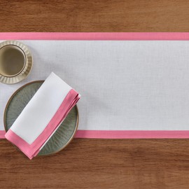 Solino Home Linen Table Runner 36 Inch - Pink Carnation and White, 100% Pure Linen Easter Table Runner 14 x 36 Inch Ideal for Dresser and Coffee Tables - Classic