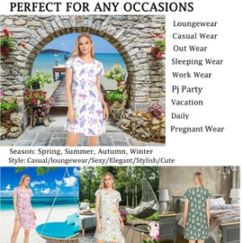 Peystean Daily Beautiful Chic Pattern Women's Girls Comfy Nightgown Short Sleeve Nightshirts Loose Loungewear PJ Dress S-XXL, Multi-turtles, XX-Large