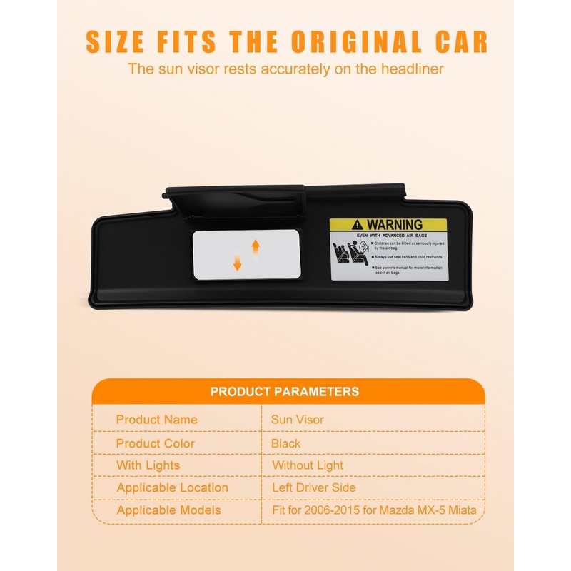 OCPTY Black Left Driver Side Sun Visor fit for 2006