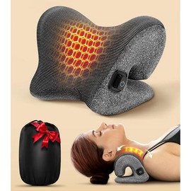 열이 있는 5배 목 마사지기, TMJ 편두통을 위한 그래핀 주입 즉시 가열 스트레칭기, 열 치료를 스마트 컨트롤 경추 견인 장치 베개, 여성 남성을 크리스마스 선물 [Black] 5x Neck Massager with Heat, Graphene-Infused Instant Heating Stretch Device for TMJ and Migraines, Smart Control Cervical Traction Device Pillow for Heat 