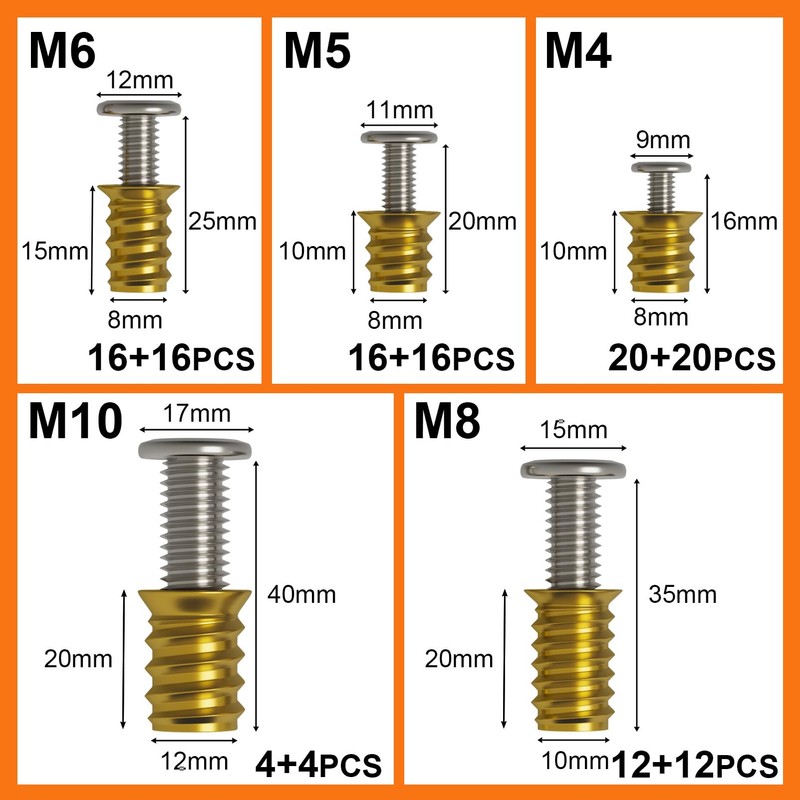 ZUYUEE Screw-in nut, M4/M5/M6/M8/M10 threaded insert wood, ramp sleeve, thread
