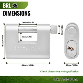 Britanium® BRL85 Heavy Duty Lock with 10 Keys - [Weather Resistant] - [Anti Drill Cylinder] - High Security Padlock for Gate, Shipping Container, Garage