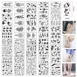 DTnewsun Temporary Tattoos ,60 Sheets Waterproof Black Tiny Tattoo Sticker,Butterfly Anchor Compass For Men Women,Roses, Butterflies and Mixed Style Body Art Temporary Tattoos For Neck Arm Hands