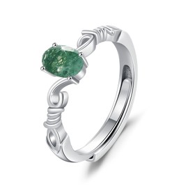 TRISHULA Moss Agate Ring 925 Sterling Silver Oval Adjustable Ring Vintage Ladies Moss Agate Jewelry Gift Women