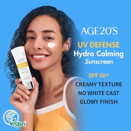 Protector solar hidrocalmante AGE20 UV Defense SPF 60+ | Protector solar coreano | Fórmula cremosa humectante, sin tono blanco, acabado ligero | Té ve