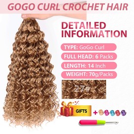14Inch GoGo Curl Crochet Hair 6Packs Curl Crochet Hair Water Wave Crotchet Braiding Hair (14 Inch (Pack of 6), 27#)
