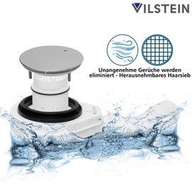 VILSTEIN Shower Tray Siphon, 90 mm Shower Drain with Odour Trap and Hair Strainer, Drain Set Shower