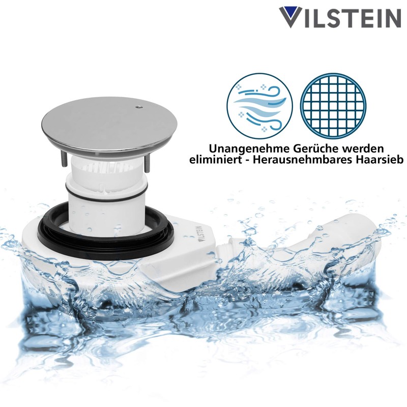 VILSTEIN Shower Tray Siphon, 90 mm Shower Drain with Odour