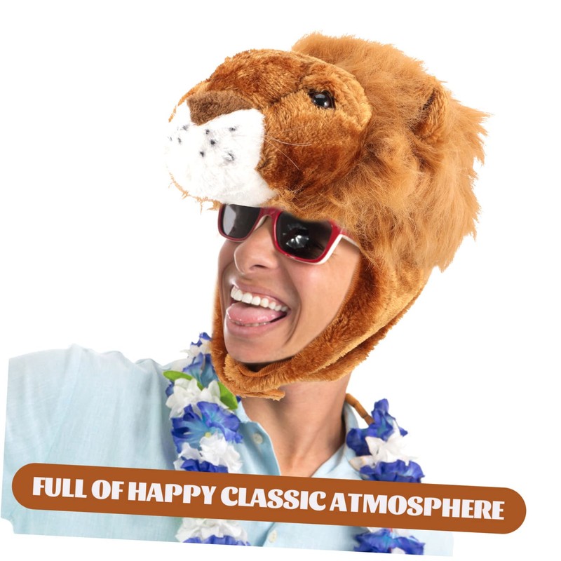 [Lurrose] Carnival Hat Plush Lion Tiger Headwear Cap Performance Hat