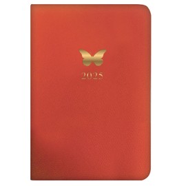 2025 Stylish Orange Soft Cover Week to View Silver Butterfly Design Pocket Diary