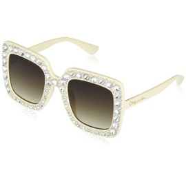 Circus NY by Sam Edelman Women's Cc439 Bling Oversized Square Sunglasses with Uv400 Protection-Trendy Gifts for Her, 51mm, White, 51 mm