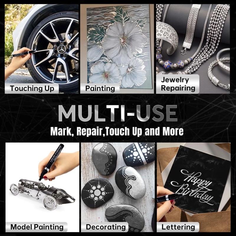 COORIART 3PK Liquid Chrome Markers Permanent Mirror Pens for Plastic