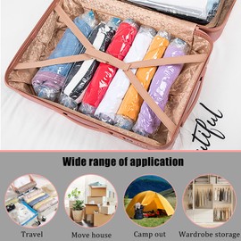 Fkereg 5 Pack Travel Roll up Compression Bag 50 x 70 cm, Hand-Rolled Packing Vacuum Seal Bags for Travel, Room Saver Vacuum Storage Zipper Bags, Vacuum Sealer Bags Clothes for Luggage Clothing