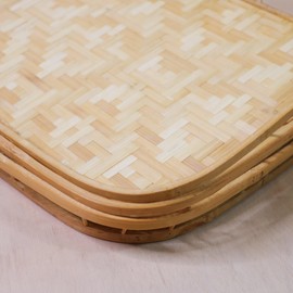 Set of 4 pcs Rectangular Bamboo Wicker Serving Trays with Handles, Handwoven Coffee Trays for Coffee, Breakfast, Bread, Food, Dish and Decorative Trays for Dining Table