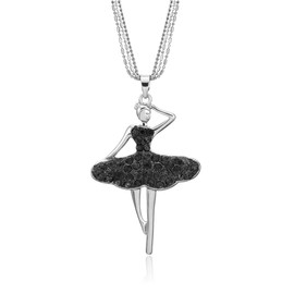 Ballet Dancer Pendant Necklace Long Chain Necklace for Women Girls Silver Plated Elegant Necklace with Crystal (Silver plated)