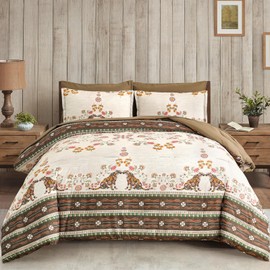 Drucon King Size 7 Piece Bed in a Bag Brown Comforter Set, Boho Farmhouse Rustic Comforter Floral Bedding Set, Soft Microfiber Comforter and Sheet Set for All Season(King, 104"x90")